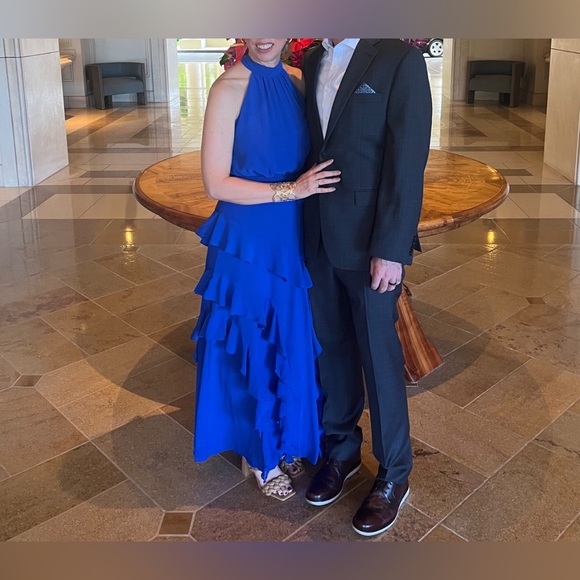 Lulu’s Iconic Cobalt Ruffled Halter Maxi Dress. Size M. - Picture 5 of 5